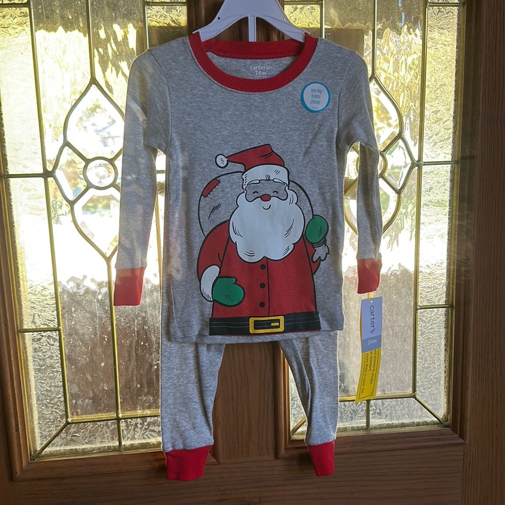 CARTER’S CHRISTMAS 2 PIECE PAJAMA SET: SANTA: GRAY: NWT: SZ 24 MTH